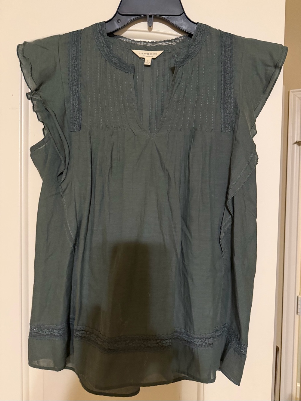 Lucky Brand Teal Green Flutter-Sleeve Pintuck Blouse